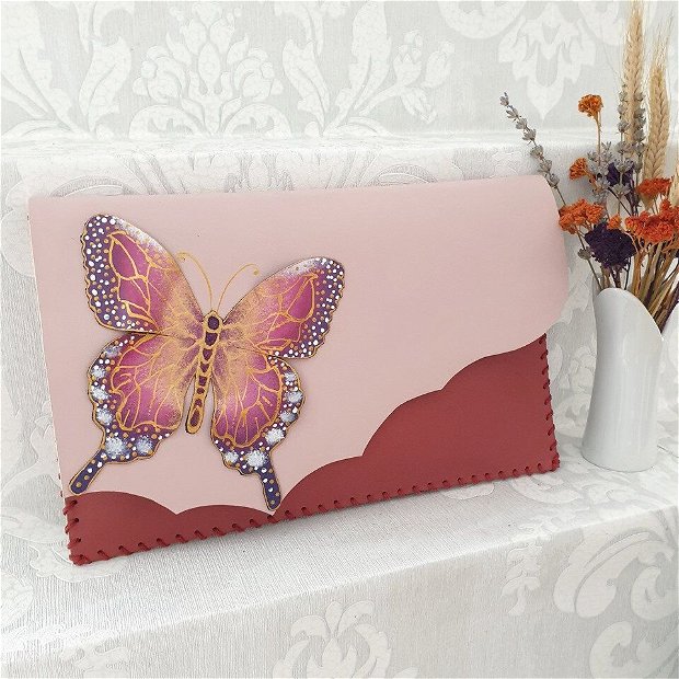Plic handmade unicat - English red Butterfly