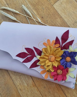 Poseta plic handmade unicat din piele naturala -Summer Flowers