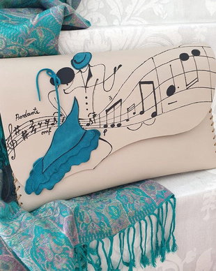 Poseta plic handmade unicat din piele naturala - Dancers