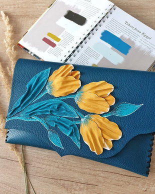 poseta plic handmade unicat din piele - Lalele