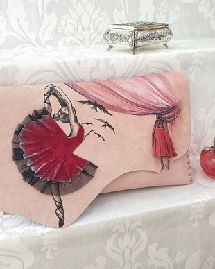 Poseta plic handmade unicat din piele naturala - Balerina