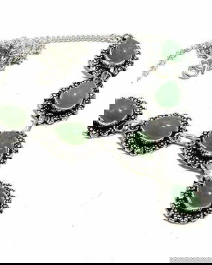 K0854 - Colier, argint marcat, aventurin verde, 45cm, 33g