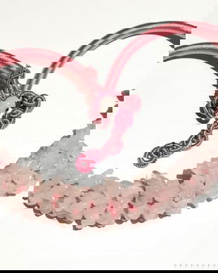 K0717 - Colier la baza gatului, cuart roz chips, fir matasos, 45-53cm