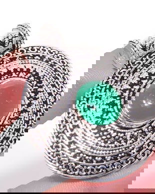 K0849 - Pandantiv, argint marcat, onix verde, 48x40mm 15,9g