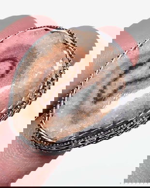 K0857 # Inel, argint marcat, cuart solar cafeniu, interior 17,5mm, montura 32x26x11mm, 15,6g