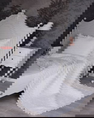 Pled alb din bumbac cu model deosebit