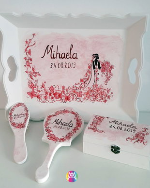 Set pentru gatitul miresei si cutie verighete