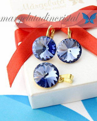 Set Swarovski / Rivoli Argint Placat Cu Aur