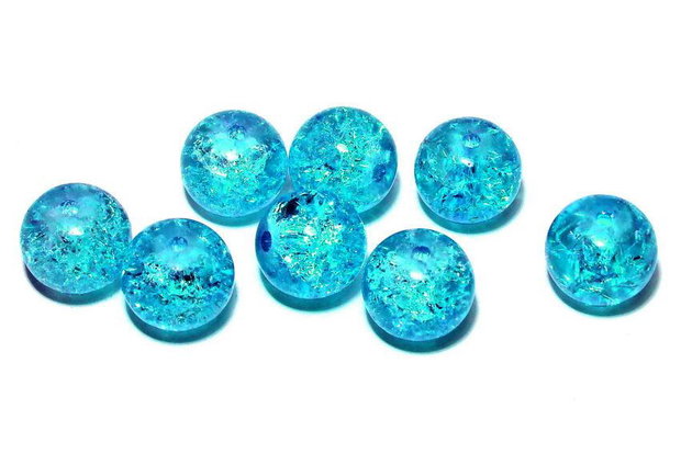 Margele din sticla, crackle, 12 mm, turcoaz