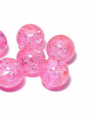Margele din sticla, crackle, 14 mm, roz