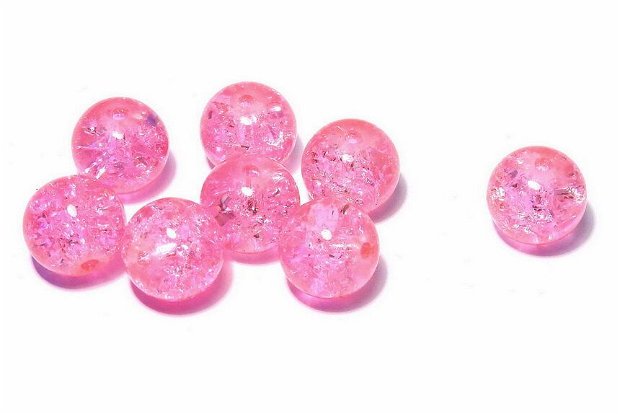 Margele din sticla, crackle, 14 mm, roz