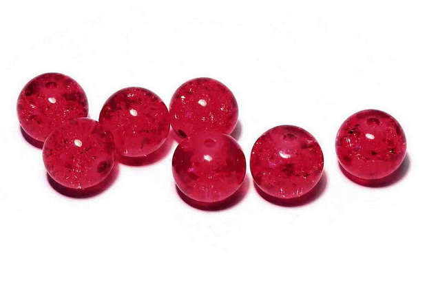 Margele din sticla, crackle, 14 mm, rosii
