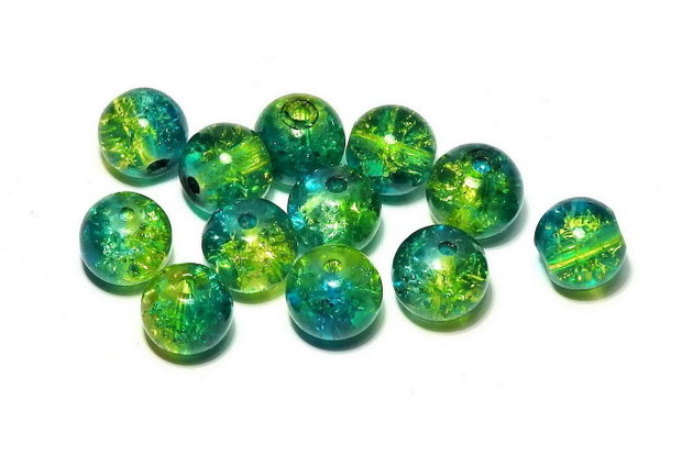 Margele din sticla, crackle, 8 mm, vernil cu turcoaz