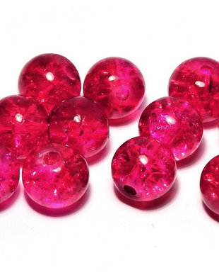 Margele din sticla, crackle, 8 mm, rosu cu siclam