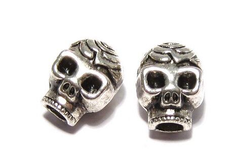 Margele din metal, craniu, argintiu antichizat, 10x7.5x7 mm