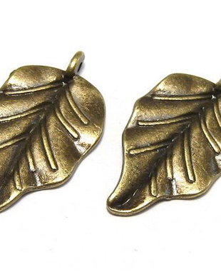 Pandantiv / charm metalic, bronz, frunza, 32x18 mm