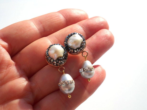 Cercei perle freshwater&rhinestone(rezervati Mihaela C.)
