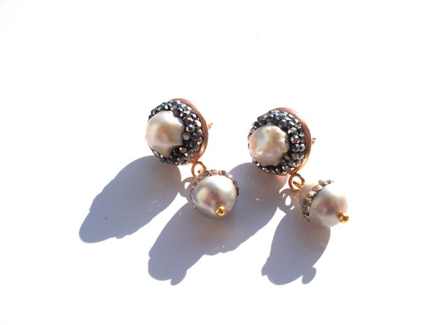 Cercei perle freshwater&rhinestone(rezervati Mihaela C.)