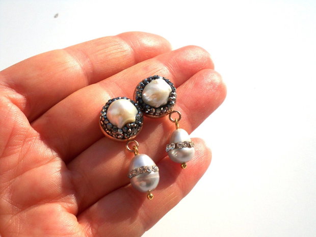 Cercei perle freshwater&rhinestone(rezervati Mihaela C.)
