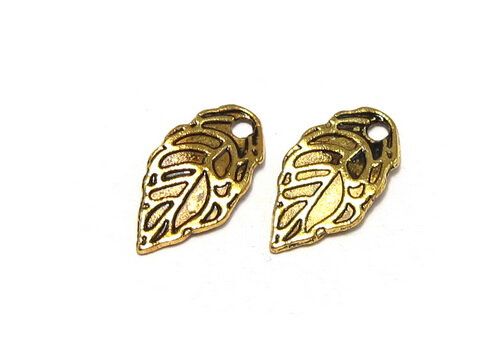 Pandantiv / charm metalic, auriu antichizat, frunza, 16x8 mm