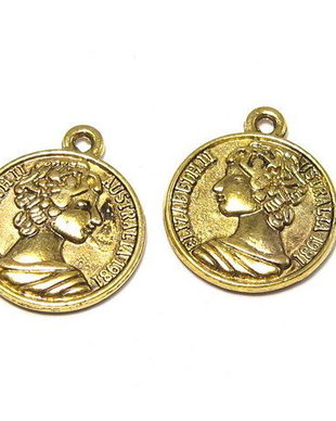 Pandantiv / charm metalic, auriu antichizat, 23.5x20 mm
