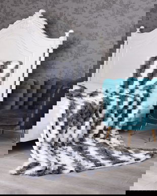 Patura decorativa din blana sintetica alb cu negru