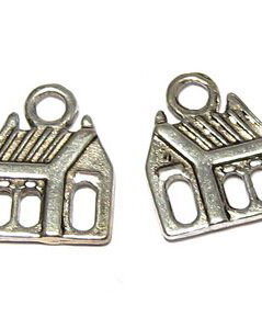 Pandantiv metalic, argintiu antichizat, casa, 17x13 mm
