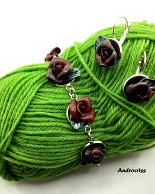 Rose,set bijuterii din lut polimeric