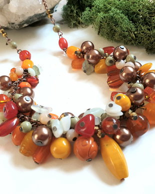 Colier tomnatic orange-oliv