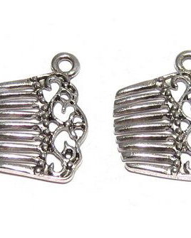 Pandantiv metalic, argintiu antichizat, pieptane, 20x14 mm