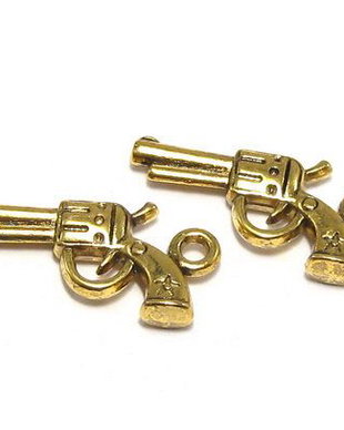 Pandantiv metalic, auriu antichizat, pistol, 24x11 mm