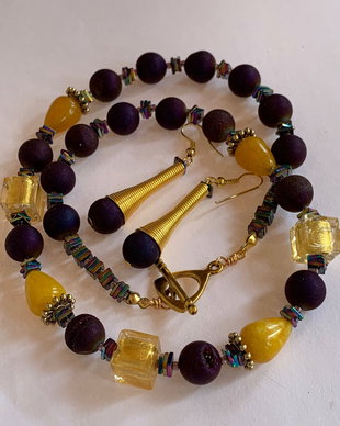 PURPLE HONEY-agate druzy,Jad,murano,hematit