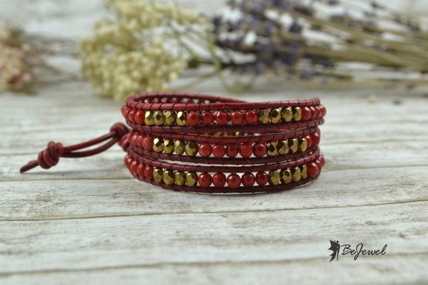 Bratara wrap cu snur de piele si mix de cristale - ''Contrast''