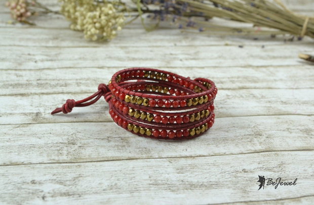 Bratara wrap cu snur de piele si mix de cristale - ''Contrast''