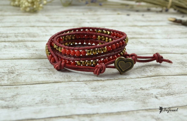 Bratara wrap cu snur de piele si mix de cristale - ''Contrast''