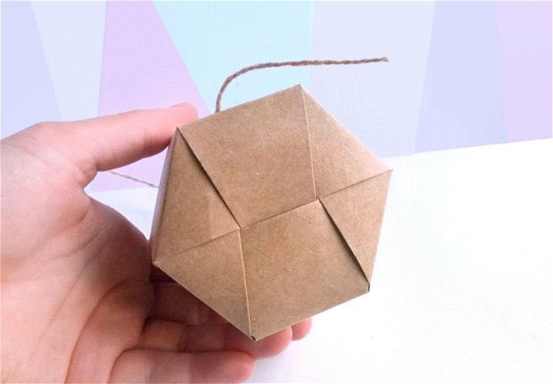 Set 10 cutiute hexagonale carton natur/ kraft - cu fir de iuta - Candy box