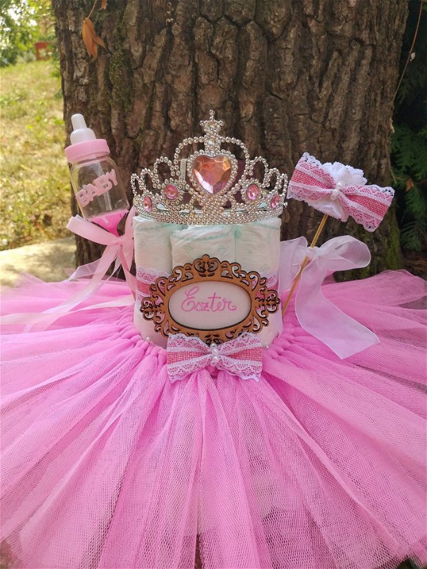 Tort de scutece personalizat Pink Princess