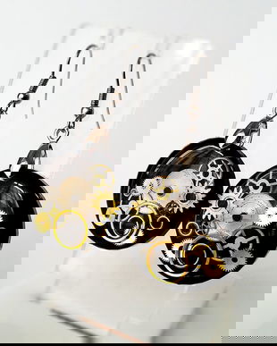 Cercei rotunzi negri steampunk cu piese din ceas, cercei rasina goth, rock, cyberpunk