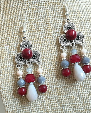 Cercei zamac cu cabochon coral rosu