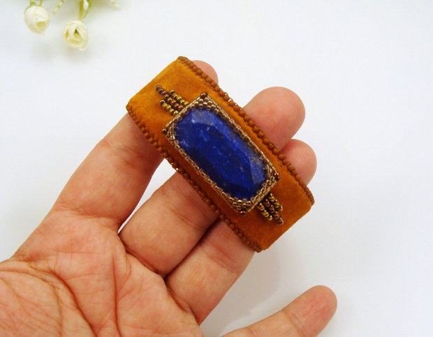Bratara fixa din piele cu lapis lazuli