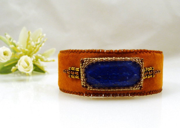 Bratara fixa din piele cu lapis lazuli