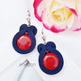 Cercei soutache bleumarin cu agate rosii