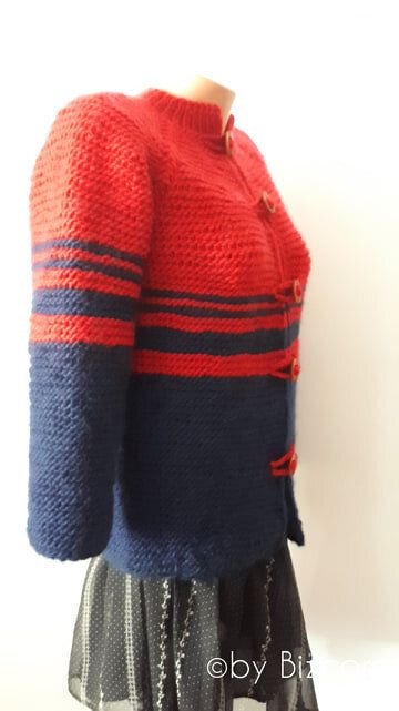 Jacheta tricotata manual, Rosu/Bleumarin, S