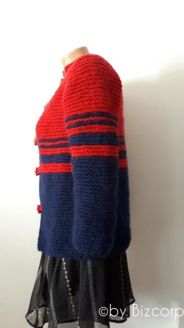 Jacheta tricotata manual, Rosu/Bleumarin, S