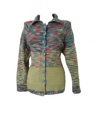 Cardigan jerseu merino tricotat manual multicolor
