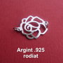 Trandafir - charm / pandant / link din argint .925 rodiat aprox 19x28 mm (cu anourile)