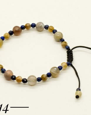 Bratara agat Botswana sfere 6mm, lapis lazuli fatetat 3mm,turmalina roz sfere 4mm cu nod culisant