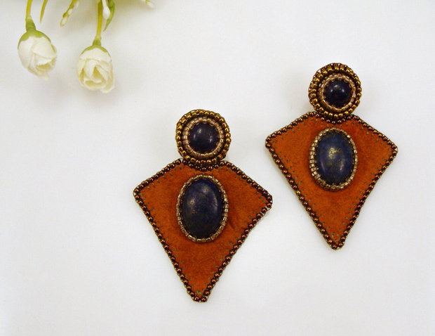 Cercei statement cu lapis lazuli