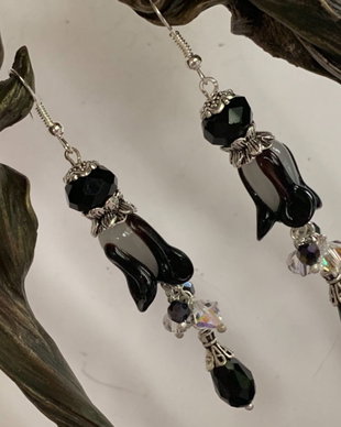 CERCEI LUNGI-lampwork,cristale sticla și Swarowski,