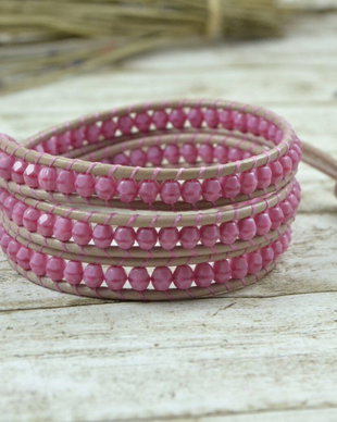 Bratara wrap cu snur de piele si  cristale opace  Cehia -''Dear Rose''